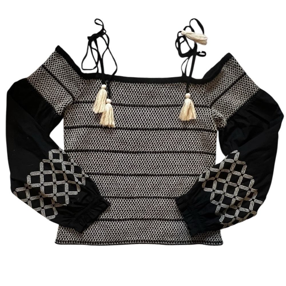 INC International Concepts Black and Cream Off-Shoulder Sweater NWT M